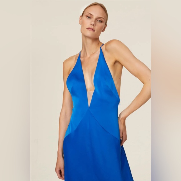 Aidan Mattox size 14R halter drape royal blue formal gown. - Picture 10 of 13